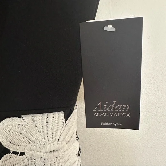 Aidan by Aidan Mattox black white floral lace mini dress one-shoulder bow NWT - Picture 5 of 10